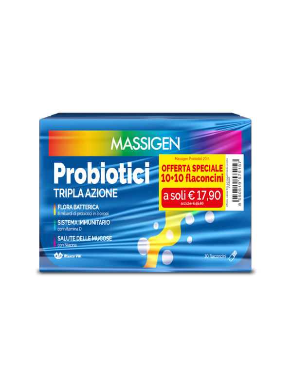 MASSIGEN PROBIOTICI 2 CONFEZIONI DA 10 FLACONCINI DA 8 ML - Farmacia Castello Srl