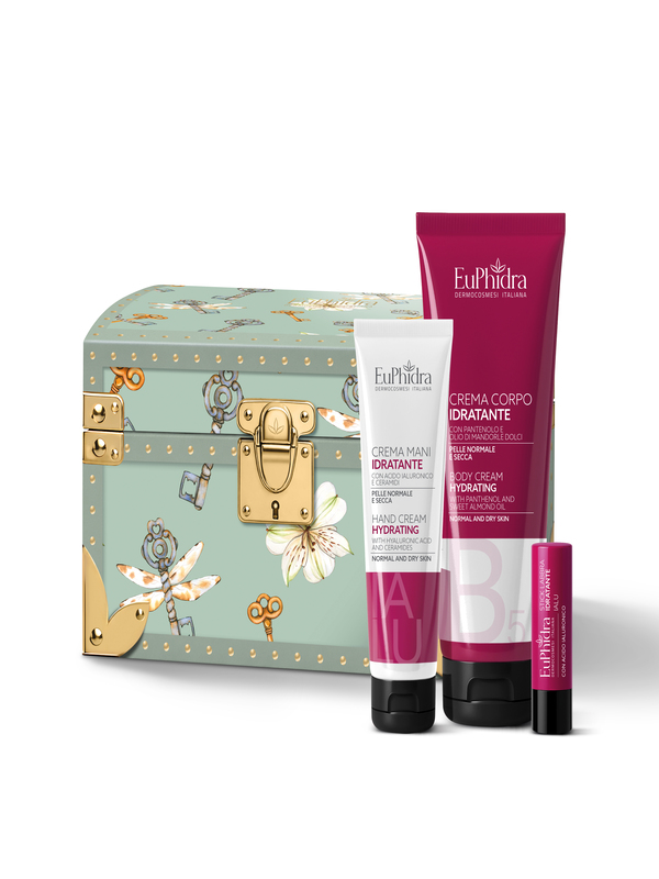 EUPHIDRA PORTAGIOIE COFANETTO CREMA CORPO IDRATANTE 250 ML + CREMA MANI IDRATANTE 100 ML + STICK LABBRA IDRATANTE - Farmacia Castello Srl
