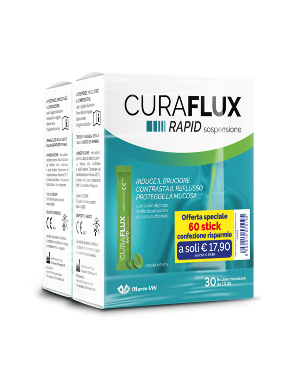 CURAFLUX RAPID 2 CONFEZIONI DA 30 STICK DA 10 ML - Farmacia Castello Srl